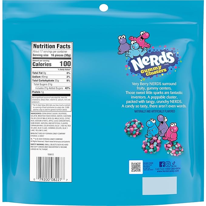 NERDS Gummy Clusters, Candy, Very Berry, Crunchy and Gummy, 18.5 oz