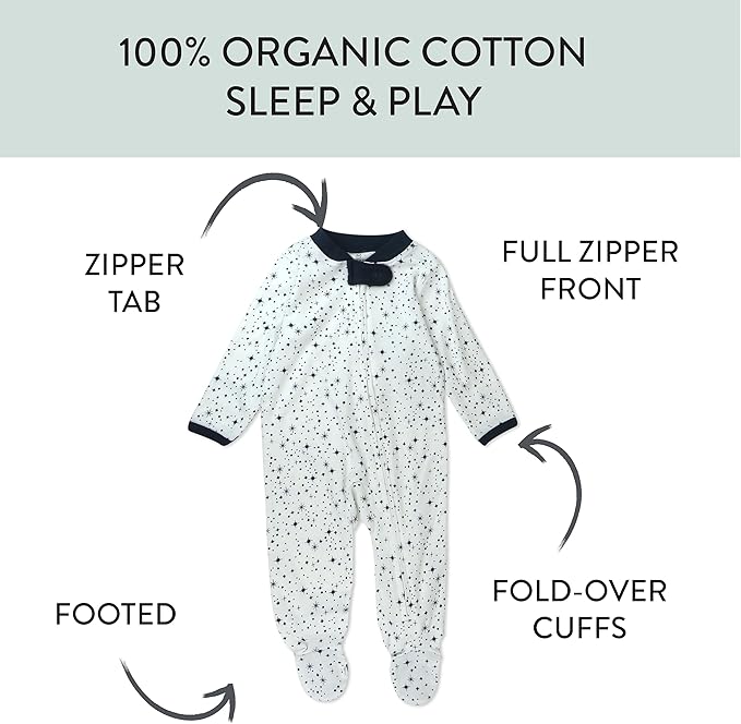 HonestBaby Baby Sleep N' Play One-Piece Zip-Front Footed Organic Cotton Pajama Sleeper