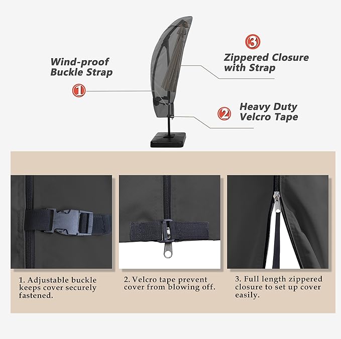 Porch Shield Patio Umbrella Cover - Outdoor Waterproof Garden Offset Banana Parasol Cover Fits Cantilever Offset Umbrella 12-14 Feet, Black