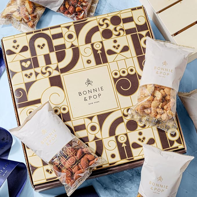 Fathers Day Gift Basket, Nut Gift Basket in Reusable Wooden Crate, Healthy Gift Option, Gourmet Snack Food Box, with Unique Flavors, Great for Dad, Father, Grandfather, Bonnie & Pop