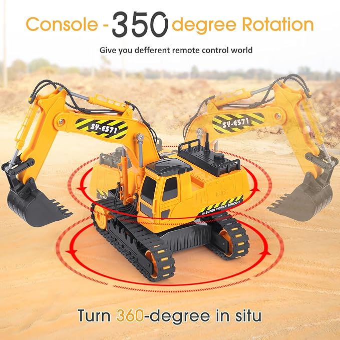 DOUBLE E Remote Control Excavator Toy 2 Batteries RC Excavators Sandbox Digger Hydraulic Construction Toys Vehicles Birthday Gift for Boys Kids 3-14 Years