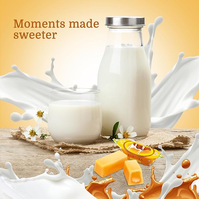 Roshen Korivka Milk Fudge Candy, 13.33oz (378g), Approx. 14 Pieces, Ukrainian Non-Glazed Dairy Fudge with Sugary Crust & Creamy Liquid Filling, Individually Wrapped, Kosher, Halal - Pack of 1