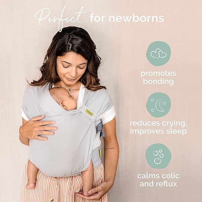 Boba Bliss Pre-Wrapped Baby Carrier with Buckle - Newborn to 7-35 lbs Light, Breathable & Easy to Adjust Hybrid Infant Sling & Toddler Carrier - Certified Hip-Healthy for 0-18 Months - Gray