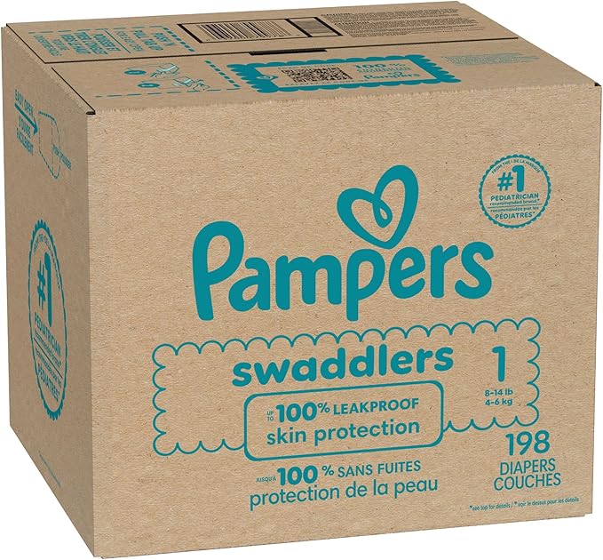 Pampers Baby Diapers - Swaddlers - Size 1, 198 Count, Ultra Absorbent Disposable Infant Diaper