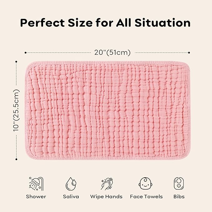 Looxii Muslin Burp Cloths Baby Girl 6 Pack - 20" x 10" - Ultra Soft & Absorbent, 6-Layer 100% Cotton for Spit Up & Drool- Gentle Baby Burping Cloth, Newborn Essentials Shower Gift Girl, Gradient Pink