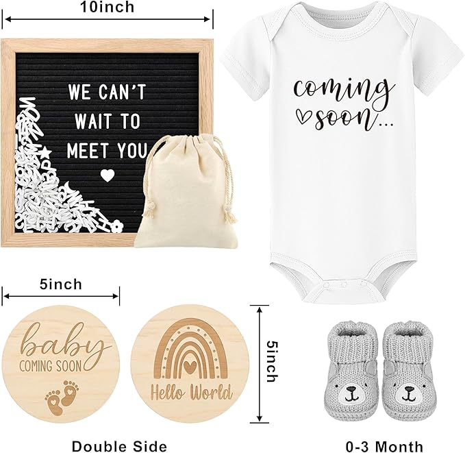Pregnancy Announcement, Coming Soon Baby Announcement For Grandparents Dad Husband Family, Pregnancy Reveal Ideas, Gender Reveal Baby Shower Gifts -Felt Letter Board, Onesie, Booties, Wooden Sign