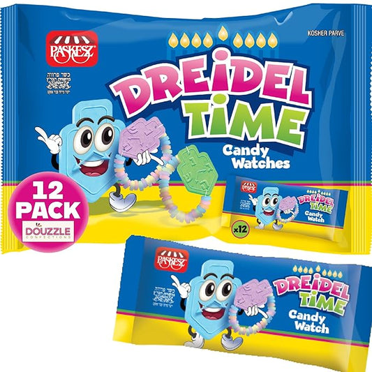 DOUzzle Hanukkah Candy Dreidels for Kids, Dreidel Time Candy Watches (Pack of 1) Hanukah Party Favors, Happy Chanuka Sweet Treat & Gifts - Kosher Parve