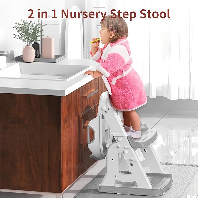 Potty Training Seat, Upgrade 2 in 1 Potty Training Toilet for Toddler, Toddler Toilet Seat for Boys Girls with Splash Guard, Anti-Slip Pad and Step Stool (Grey)