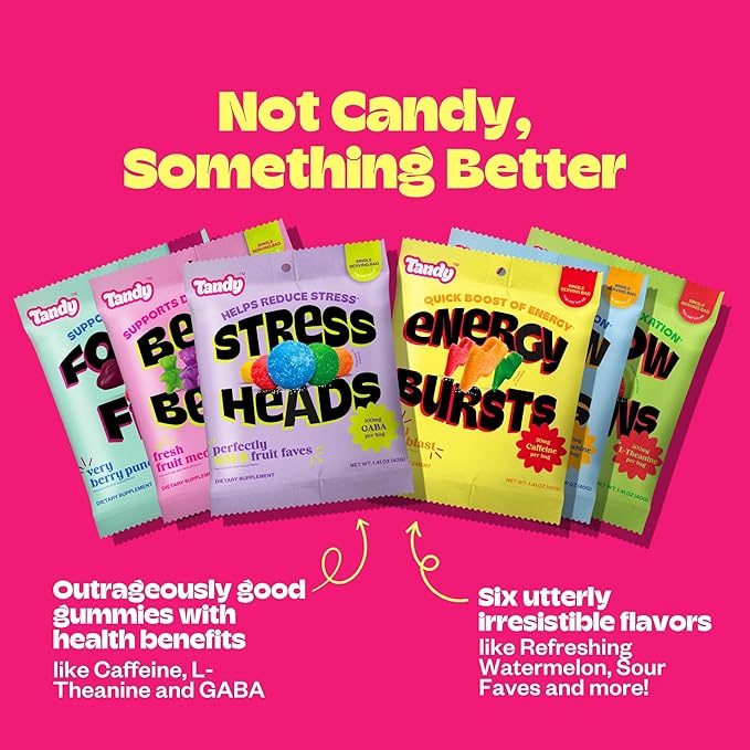 Tandy Gummy Sampler Variety Pack I Stress Relief, Energy Boost, Focus, Relaxing and Probiotic Gummy Bears I Gluten-Free Fast-Acting Dietary Supplement I 6-Pack
