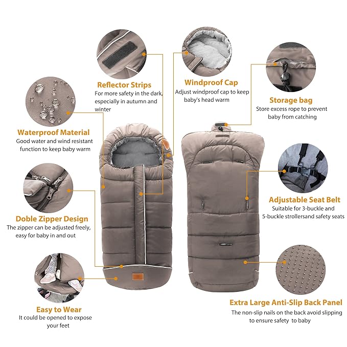 LAT Baby Warm Bunting Bag Universal,Stroller Sleeping Bag Cold Weather,Waterproof Toddler Footmuff(Basic,Grey)