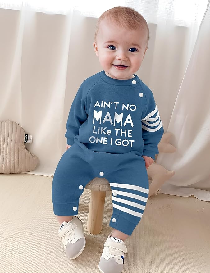 Baby Boy Clothes Infant Mamas Print Romper Stripe Sleeve Outfits Fall Winter Baby Clothing Jumpsuit