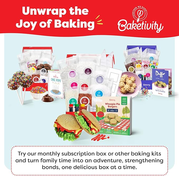 Baketivity Whoopie Pie Burgers Baking Kit for Kids - Kids Baking Set - Real Cooking Set for Girls & Boys Ages 5-12 - Kids Baking Kit with Premeasured Ingredients, STEM Kit for Kids with Instructions