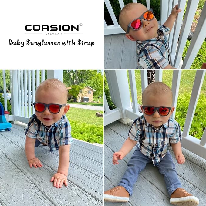 COASION Bendable Flexible Polarized Newborn Baby Sunglasses with Strap for Infant Boys Girls Age 0-12 Months CA8042