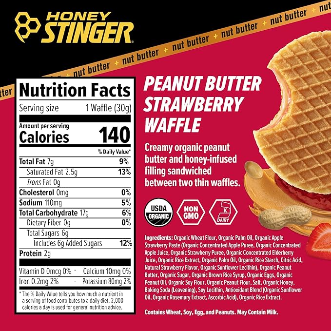 Honey Stinger Organic Peanut Butter Energy Waffle Variety Pack, 6 Pack Each of Peanut Butter, PB Chocolate and PB Strawberry, Nutritious Stroopwafel Snack for Exercise, Endurance and Performance
