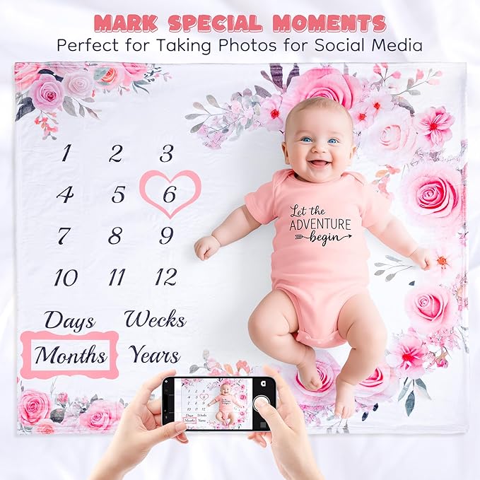 New Mom Gifts & Baby Girl Gift Set for Newborn,Baby Girl Gift Basket with Baby Milestone Blanket,Pregnancy Gifts for Expecting Mom,New Mom Care Package After Baby, Pregnancy Gifts for Women and Baby