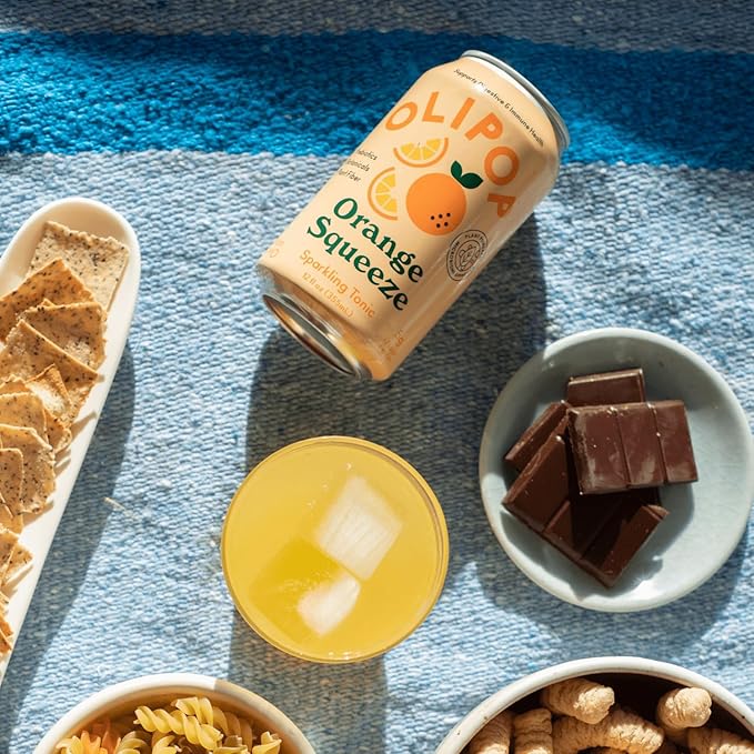 OLIPOP Prebiotic Soda Pop, Orange Squeeze, A New Kind of Soda Packed with Prebiotics, Fiber, and Botanicals, Gluten Free, Vegan, GMO Free, 12oz (12-Cans)