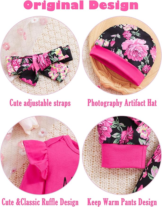 Baby Girl Clothes Newborn Infant Outfits Cute Summer Clothes Spring Romper Set+Hat+Headband