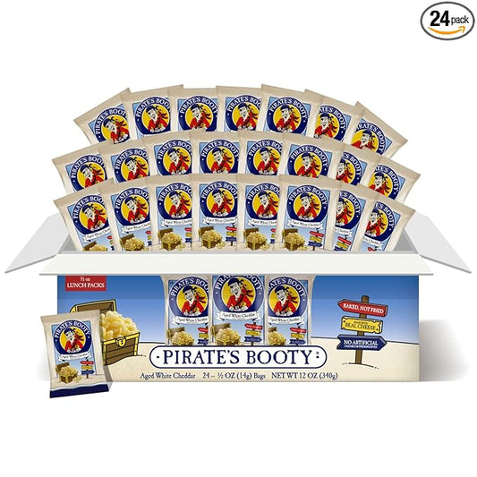 Pirate's Booty Aged White Cheddar Cheese Puffs, Gluten-Free, Kids Snacks, 0.5oz (24ct)