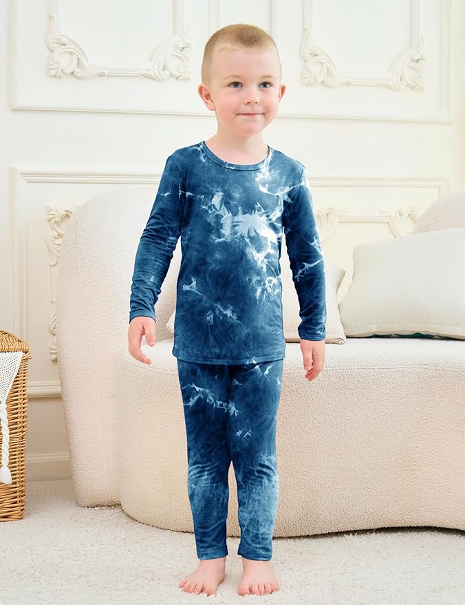 Jimonda Kids Toddler Soft Rayon From Bamboo Pajamas Long Sleeve Boys Girls Sleepwear Outdoor 4pcs Set Tops&Pants Tie Dye Pj
