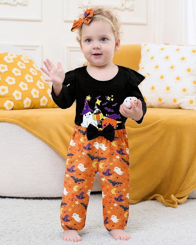 Baby Girl Clothes Newborn Infant Cotton Ruffle Romper+ Floral Pants + Headband Sets Fall Winter Outfits