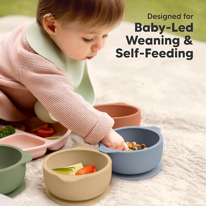 KeaBabies 2-Pack Baby Bowls with Suctions, Lids - Silicone Toddler Suction Bowls for Baby Boy, Girl, Kids, Food Grade Silicone, BPA-Free, Dishwasher Safe, Toddler Eating Essentials (Terracotta)
