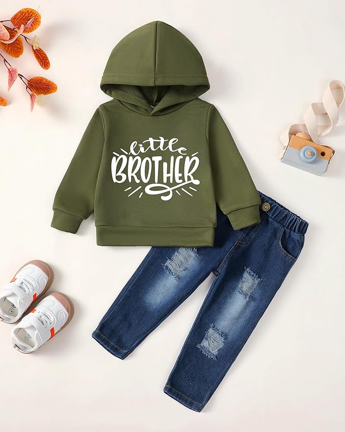 NZRVAWS Baby Boy Clothes Toddler Boy Outfit 2 3 4T 6 12 18 24 Month Fall Winter Hoodie Ripped Jeans Clothing
