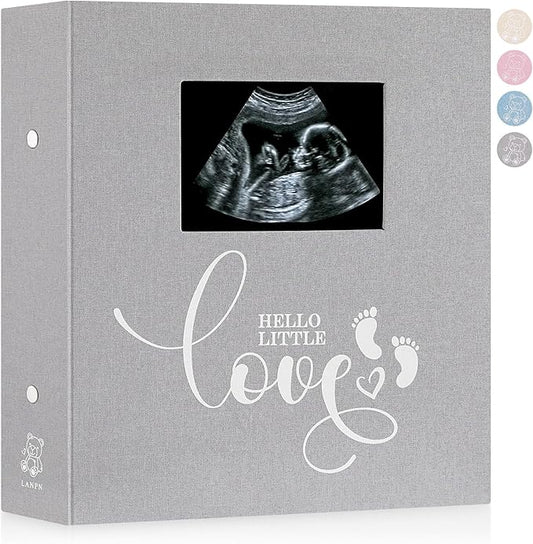 Lanpn Baby Photo Album 4x6 600 Pockets, Linen Cover Ultrasound Album, Sonogram Picture Album, Newborn Bebe Memory Book Photobook with Front Window, Gift for Boy Girl Baby Shower Birthday Grey