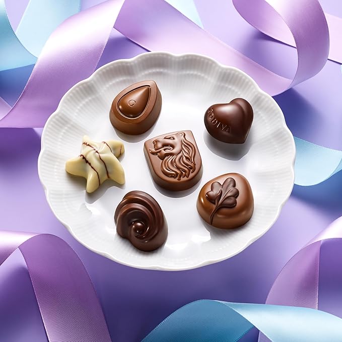Godiva Assorted Chocolate Gift Box- Milk, White and Dark Chocolate with Caramel and Nuts, Gourmet Chocolate Candy Gift Basket for Congratulations, Birthday and Anniversary, Aqua Ribbon, 18-Piece