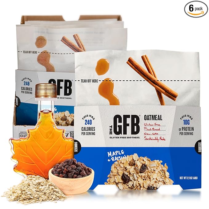 The GFB Maple Raisin Protein Oatmeal Cups - Unique Pop-Up Bowl - Gluten Free, Plant Based, Non GMO, Sustainably Made - Ridiculously Tasty, Healthy, Vegan Protein Instant Oatmeal, 2 oz (6 Count)
