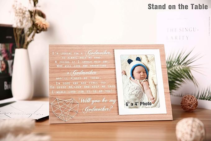 Godmother Proposal Gift-Godmom Keepsake from Godchild-Baptism Present-Birthday Mother's Day Christmas Gift-Baby Present Shower-Will You be my Godmother-Wooden Picture Frame Photo Frame