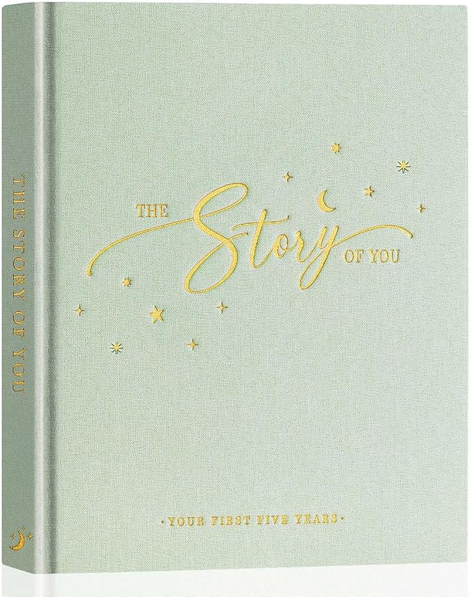 Lanpn Baby Memory Book - Linen Baby Book Journal Memories Keepsake - The Story of You - Newborn Baby First 5 Year Scrapbook Photo Book Milestone Album for Boy Girl New Parents (Sage Green, 154 Pages)