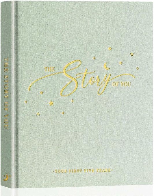 Lanpn Baby Memory Book - Linen Baby Book Journal Memories Keepsake - The Story of You - Newborn Baby First 5 Year Scrapbook Photo Book Milestone Album for Boy Girl New Parents (Sage Green, 154 Pages)