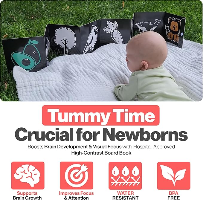 Happy Start Award-Winning High Contrast Board Book - Newborn Black & White Baby Cards, Easy to Clean, Hospital Approved, Stands on Its Own, Tummy Time Toy, Ages 0+ (Chinese)