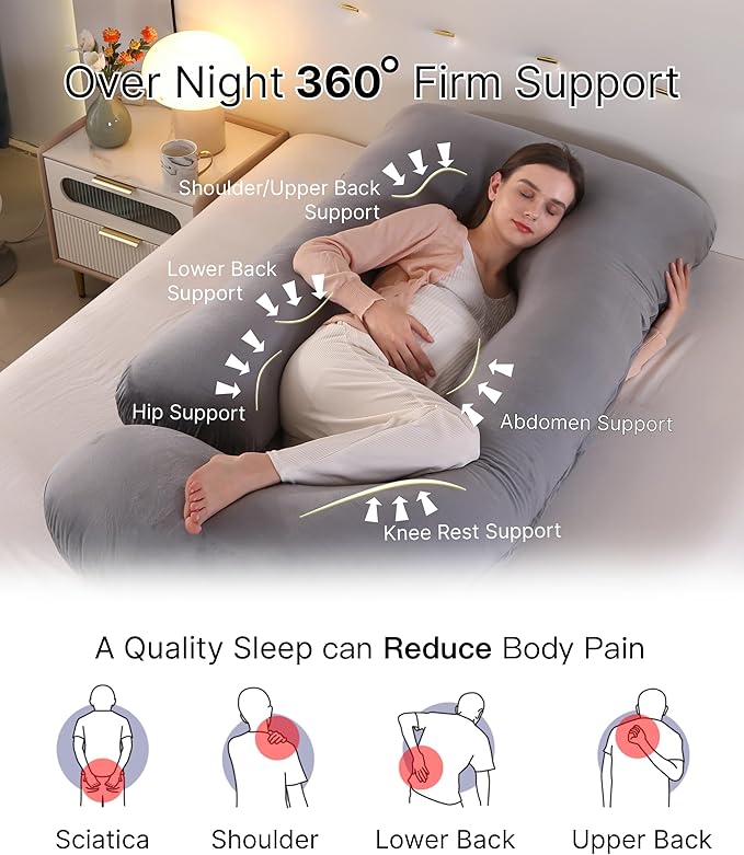 Pregnancy Pillow, Full Body Maternity Pillow 57 inch, with Removable Washable Cover - Sleep Support for Legs, Back, Neck, Shoulder, HIPS, Belly for Pregnent Women, Velvet Cover(Dark Grey)