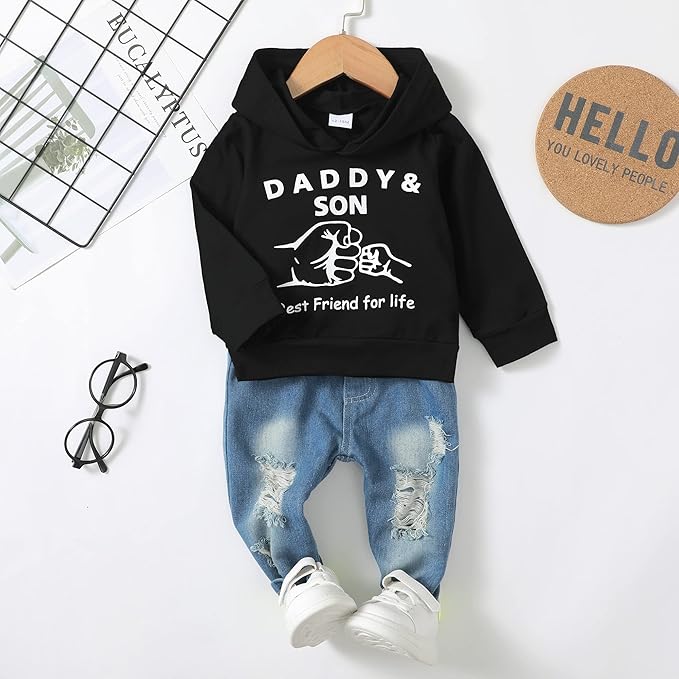 NZRVAWS Baby Boy Clothes Toddler Boy Outfit 2 3 4T 6 12 18 24 Month Fall Winter Hoodie Ripped Jeans Clothing