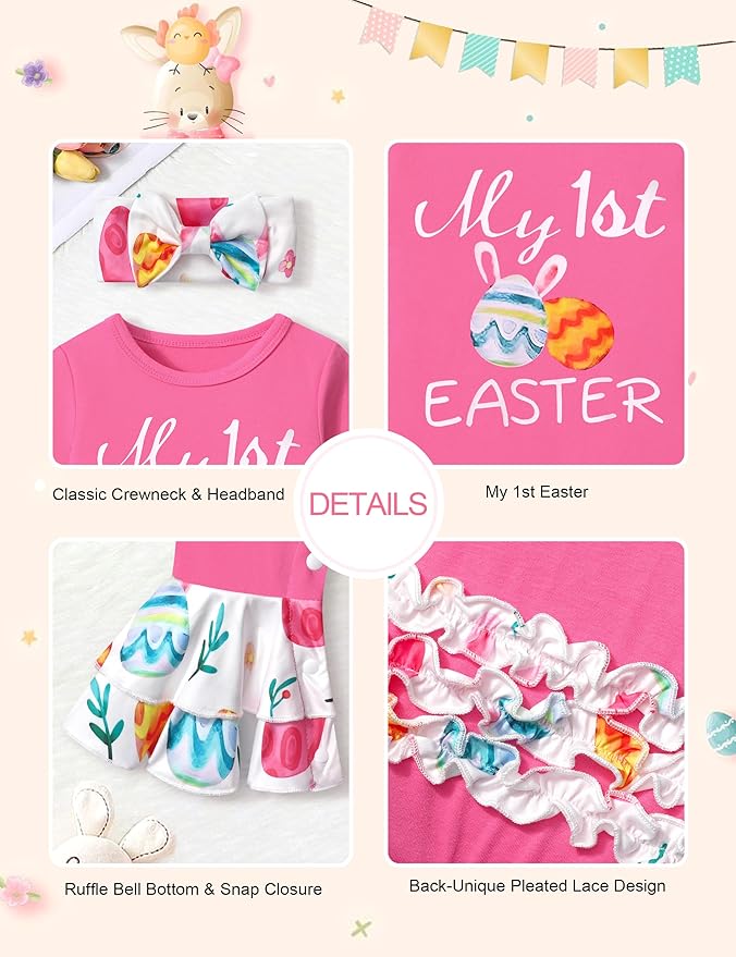 AGAPENG Newborn Girl Clothes Ruffle Letter Print Romper Infant Bell Bottom Jumpsuit Boho Baby Girl Clothes with Headband Hat