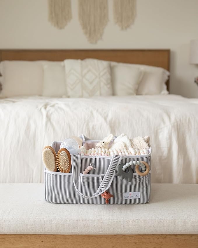 Lily Miles Baby Diaper Caddy Organizer, Girl Nursery Storage Basket with 8 Pockets, Baby Organizer and Storage, Easy-to-Clean Fabric, Large, Pink Blush