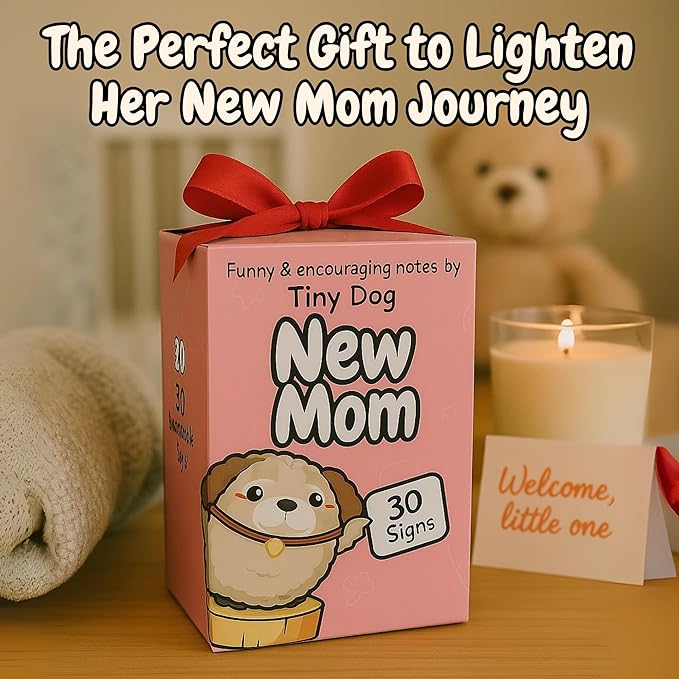 New Mom Gifts for Women - Handmade Positive Dog Crochet With 30 Cute Affirmation Cards for New Mothers - Funny Postpartum Present for Friends, Coworker, Dog Mom - Positive Crochet Animal