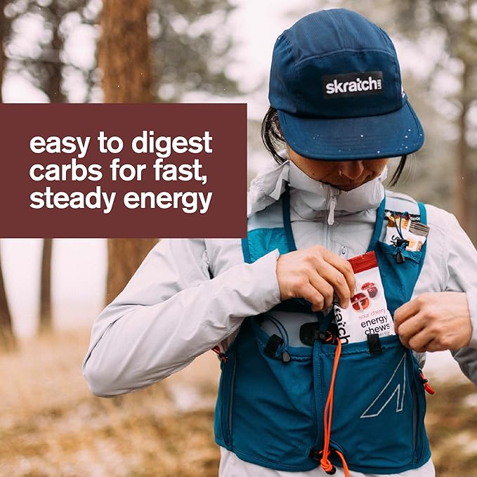 Skratch Labs Energy Chews | Caffeine Gummies for Running, Cycling, and Sports Performance | Gel Alternative | Sour Cherry (10 Pack) | Gluten Free, Vegan