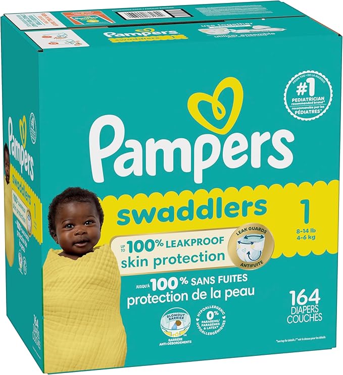 Pampers Baby Diapers - Swaddlers - Size 1, 164 Count, Ultra Absorbent Disposable Infant Diaper
