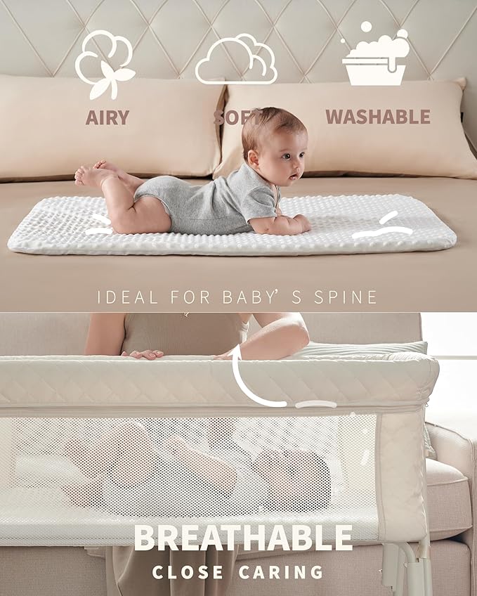 AirClub Bassinet Bedside Sleeper, Baby Crib for Newborn, Baby Bassinets Bedside Sleeper with 4 Auto-Lock & Adjustable Height, Breathable Mesh & Mattress, Bedside Bassinet