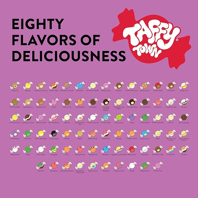 Taffy Town Saltwater Taffy- Pomegranate | Gourmet Taffy| Nougat-Style Candy| Soft & Delicious| Sumer Snack Treats| Party Good Candies| 2.5lbs