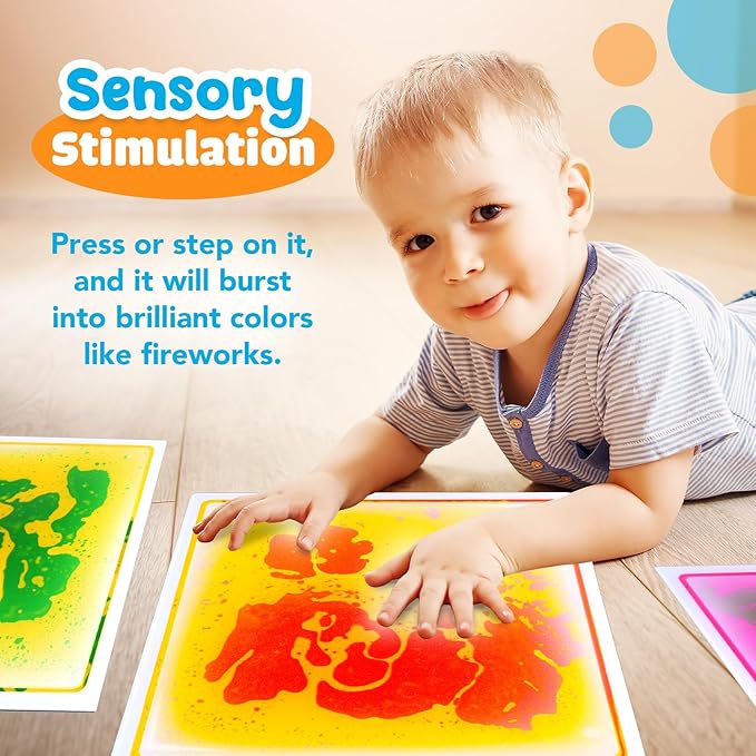 Sensory Floor Tiles for Kids Toddlers: 6 Pack Liquid Play Mats, 12"x12" Squares Autism Sensory Puzzle Pad, Lava Tiles Games Dance Step Pads, Preschool Classroom Montessori Gross Motor Daycare Toys