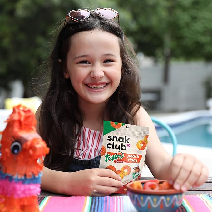 Snak Club Tajin Peach Rings, Sweet and Spicy Gummy Snacks, 11 Ounce (Pack of 6)