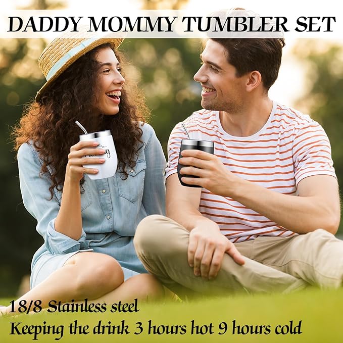 Mifoci Pregnancy Gifts for New Parents Include Mommy and Daddy Tumbler Set Keychains Bead Bracelets New Parents Gender Reveal Gifts for First Time Moms Dad to Be Mothers Fathers Day Baby Shower