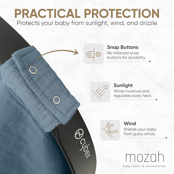 MOZAH Baby Car Seat Cover - Blue Mirage - 100% Organic Muslin - Soft, Breathable and Lightweight, Infant & Newborn Travel Essentials