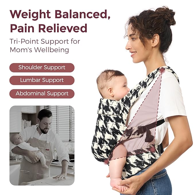 Momcozy Baby Carrier - Ergonomic, Cozy and Lightweight Carrier for 7-44lbs, Effortless to Put On, Ideal for Hands-Free Parenting, Enhanced Lumbar Support, Houndstooth