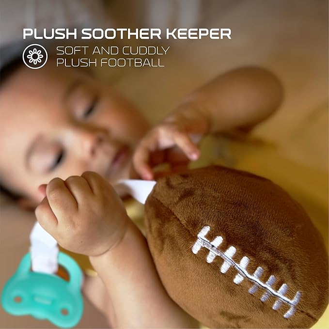 Philadelphia Eagles Plush Football Pacifier Holder with Newborn Paci by Smilo - Officially Licensed NFL Soother Holder - Soft Plush Toy and Binky - Fits Any Pacifier - NFL Baby Essential