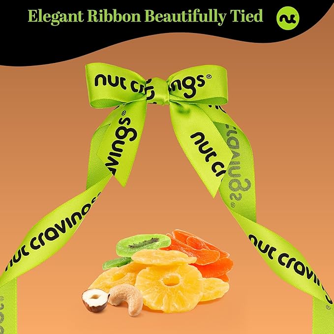 NUT CRAVINGS - Rosh Hashana & Shana Tova Dried Fruit & Mixed Nuts Gift Basket in Reusable Wooden Tray + Ribbon (12 Assortments) Food Arrangement, Healthy Snack Care Package, Food Assortments