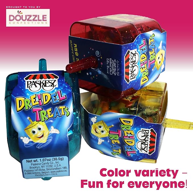 DOUzzle Hanukkah Candy Dreidels for Kids, Driedel Filled with Treats (Pack of 3) Hanukah Party Favors, Happy Chanuka Sweet Treat & Gifts - Kosher Parve